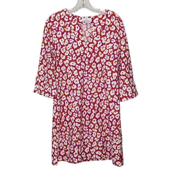 June Connally V neck pink white floral abstract above knee summer dress Size M - Picture 11 of 12